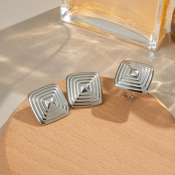 Patterned Silver Geometric Stainless Steel Earrings Electroplated Waterproof Eco Friendly Accessories