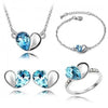 Peach Heart Crystal Pendant Necklace Bracelet Ring Stud Earrings Four-Piece Set