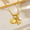Pearl Accessories Starfish Scallop Pendant Stainless Steel Gold Plated Necklace With Snake Bone Chain Fashion Animal Style