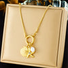 Pearl Accessories Starfish Scallop Pendant Stainless Steel Gold Plated Necklace With Snake Bone Chain Fashion Animal Style