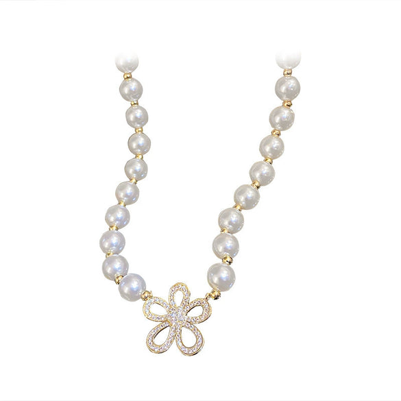 Pearl Alloy Handmade Flower Ball Chain Necklace
