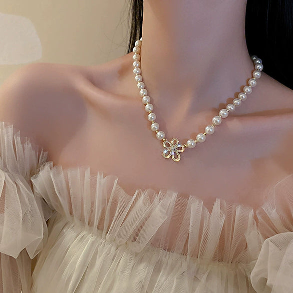 Pearl Alloy Handmade Flower Ball Chain Necklace