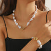 Pearl Alloy Jewelry With Starfish Shell And Marine Organisms Pattern Necklace Bracelet Set For Women Electroplated