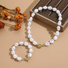 Pearl Alloy Jewelry With Starfish Shell And Marine Organisms Pattern Necklace Bracelet Set For Women Electroplated