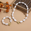 Pearl Alloy Jewelry With Starfish Shell And Marine Organisms Pattern Necklace Bracelet Set For Women Electroplated