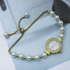 Pearl Alloy Women's Round Dial Fashionable Bracelet Watch With Spiral Crown And Stainless Steel Onepiece Buckle