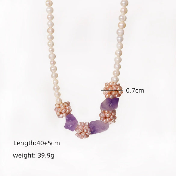 Pearl Amethyst Flower Ball Necklace Natural Freshwater Pearl 18K Gold