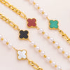 Pearl And Artificial Crystal Fourleaf Clover Bracelet Titanium Steel Vacuum Electroplated For Women And Unisex