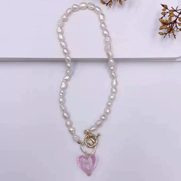 Pearl And Coloured Glaze Natural Style Geometric Fashion Necklace For Female