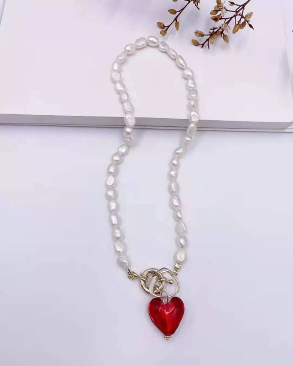 Pearl And Coloured Glaze Natural Style Geometric Fashion Necklace For Female