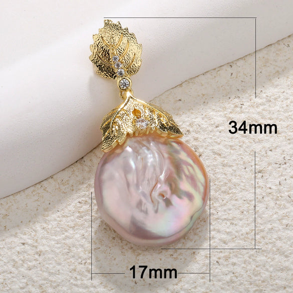 Pearl And Copper Pendant Necklace With Real Gold Leaf Electroplated Irregular And Water Drop Shape Diy Jewelry