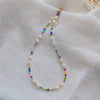 Pearl And Organic Glass Handwoven Geometric Ball Chain Clavicle Necklace For Girls