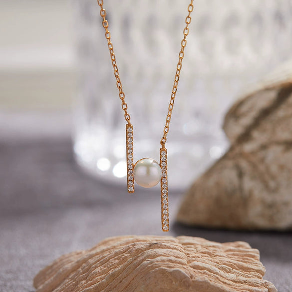 Pearl And S925 Sterling Silver Earrings Light Luxury Geometric Style With Gems