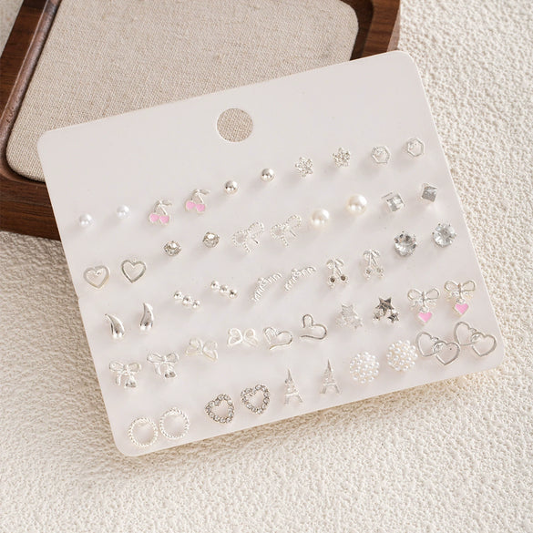 Pearl And Small Diamond Earrings For Women Zinc Alloy Geometric Electroplating