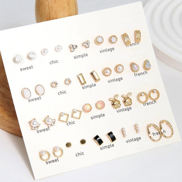 Pearl And Small Diamond Earrings For Women Zinc Alloy Geometric Electroplating