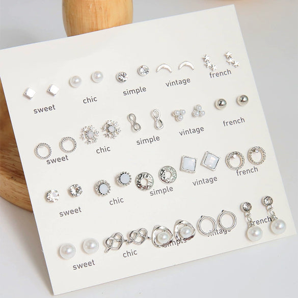 Pearl And Small Diamond Earrings For Women Zinc Alloy Geometric Electroplating