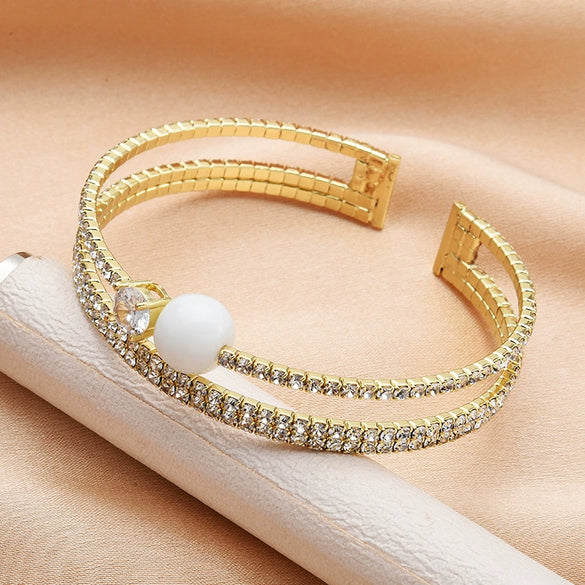 Pearl And Titanium Steel Double Layer Diamond Bracelet Fashionable Light Luxury Niche Jewelry For Women