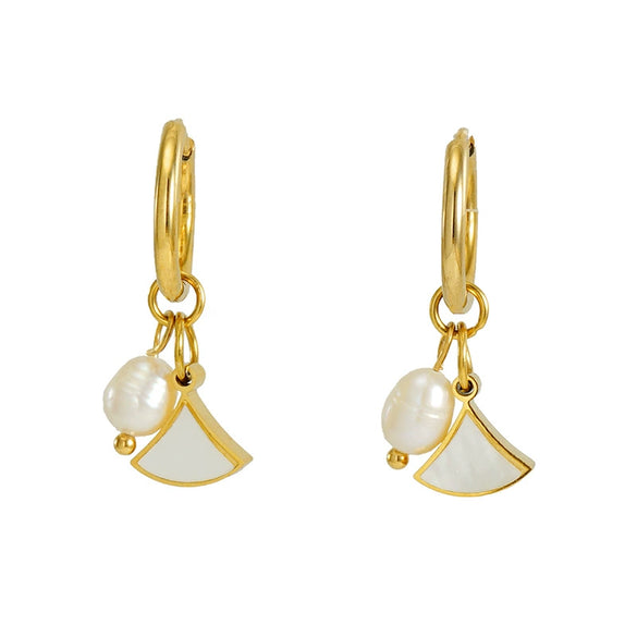 Pearl And Titanium Steel Women's Fashion Earrings With Geometric Design And Electroplating
