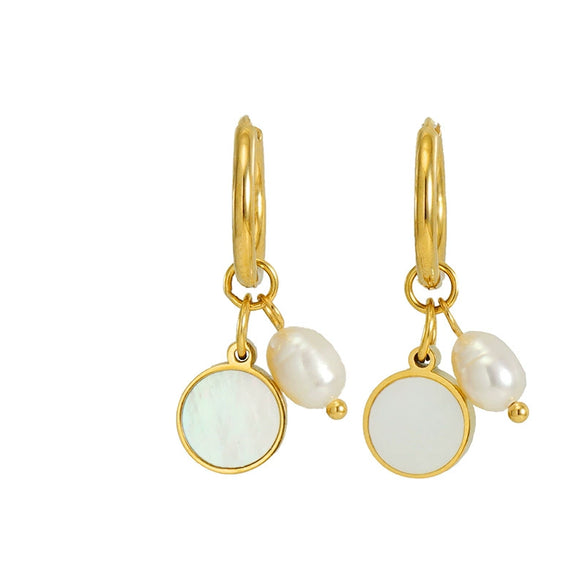 Pearl And Titanium Steel Women's Fashion Earrings With Geometric Design And Electroplating