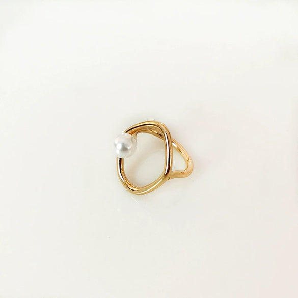 Pearl And Zinc Alloy Geometric Finger Ring Retro Simple Style For Women