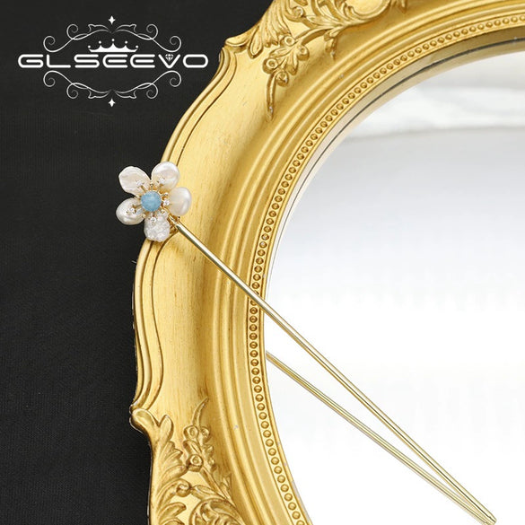 Pearl Aquamarine Hairpin Retro Geometric Style