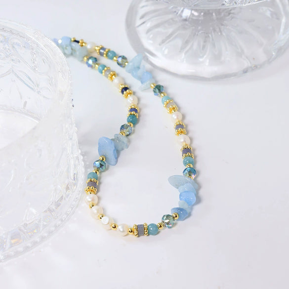 Pearl Aquamarine Light Luxury Geometric Electroplated Women's Necklace