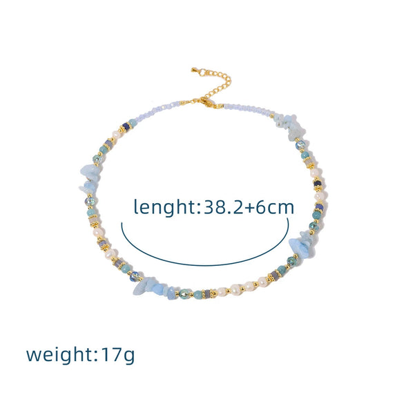 Pearl Aquamarine Light Luxury Geometric Electroplated Women's Necklace