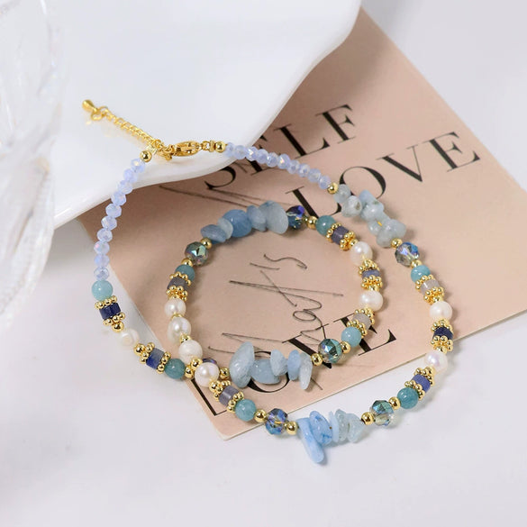Pearl Aquamarine Light Luxury Geometric Electroplated Women's Necklace