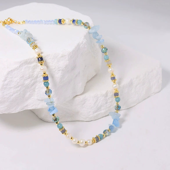 Pearl Aquamarine Light Luxury Geometric Electroplated Women's Necklace