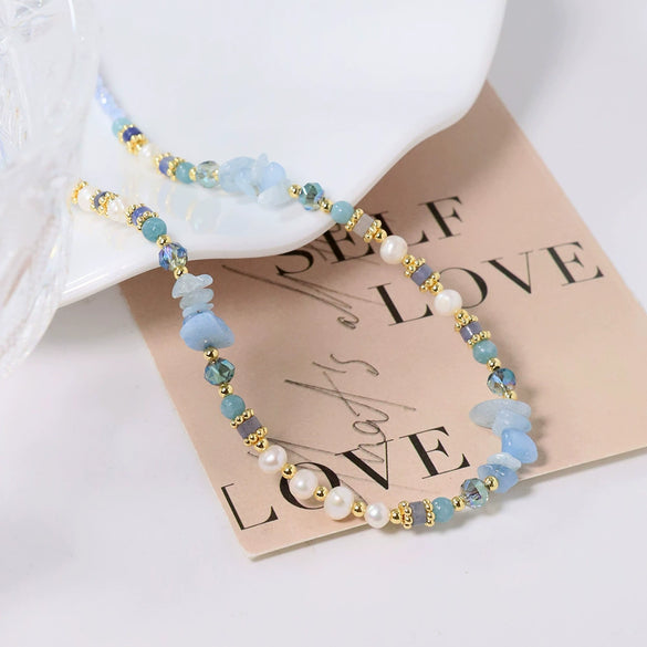 Pearl Aquamarine Light Luxury Geometric Electroplated Women's Necklace