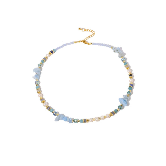 Pearl Aquamarine Light Luxury Geometric Electroplated Women's Necklace