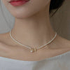 Pearl Ball Chain Clavicle Necklace Minimalist Unisex