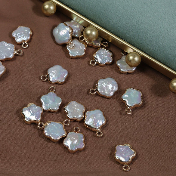 Pearl Baroque Copper Gold Plated Plum Blossom Pendant Earrings Jewelry Material