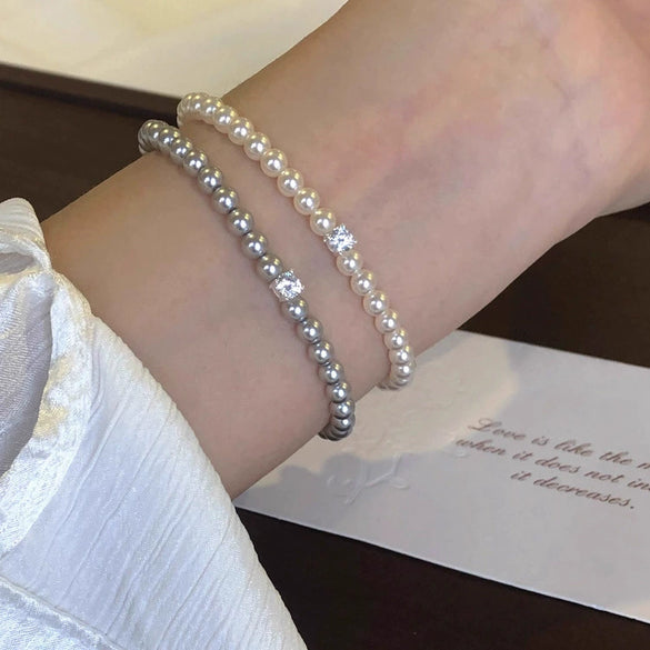 Pearl Bead Stitching Square Diamond Bracelet Handmade Women's Jewelry