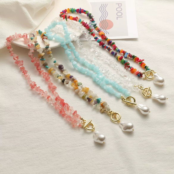 Pearl Beaded Necklace With Geometric Design And Electroplating Treatment For Women
