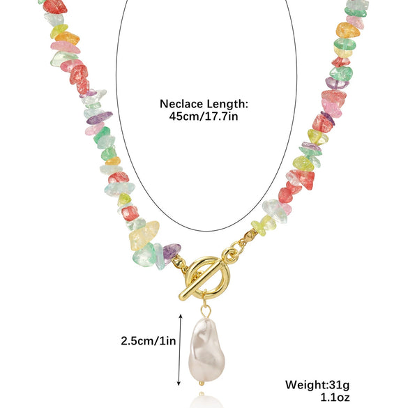 Pearl Beaded Necklace With Geometric Design And Electroplating Treatment For Women