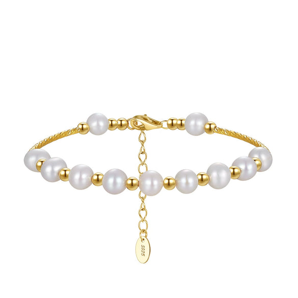 Pearl Beaded Women's Jewelry S925 Sterling Silver Bracelet With Geometric Design And Electroplating