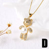 Pearl Bear Pendant Necklace Copper Electroplating Geometric Style