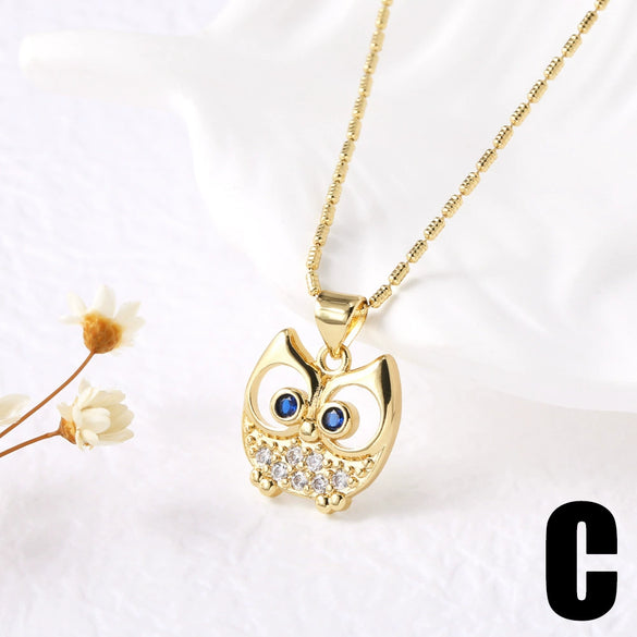 Pearl Bear Pendant Necklace Copper Electroplating Geometric Style