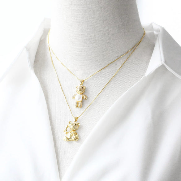Pearl Bear Pendant Necklace Copper Electroplating Geometric Style