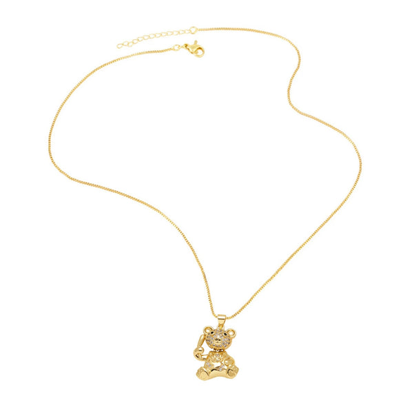 Pearl Bear Pendant Necklace Copper Electroplating Geometric Style
