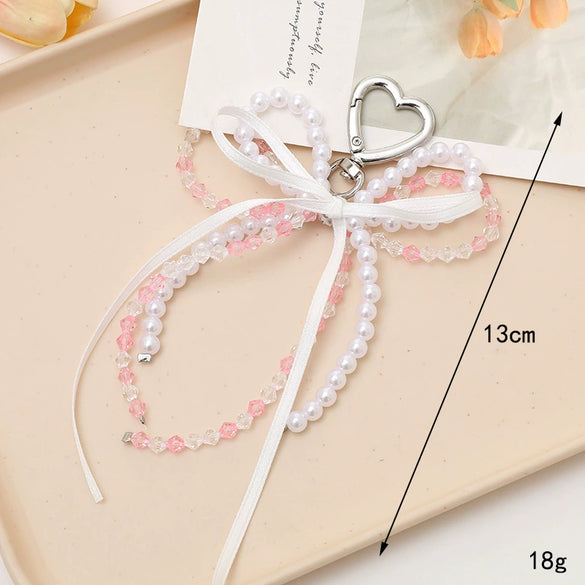 Pearl Bow Beads Handmade Pendant Luggage Keychain Jewelry Accessories