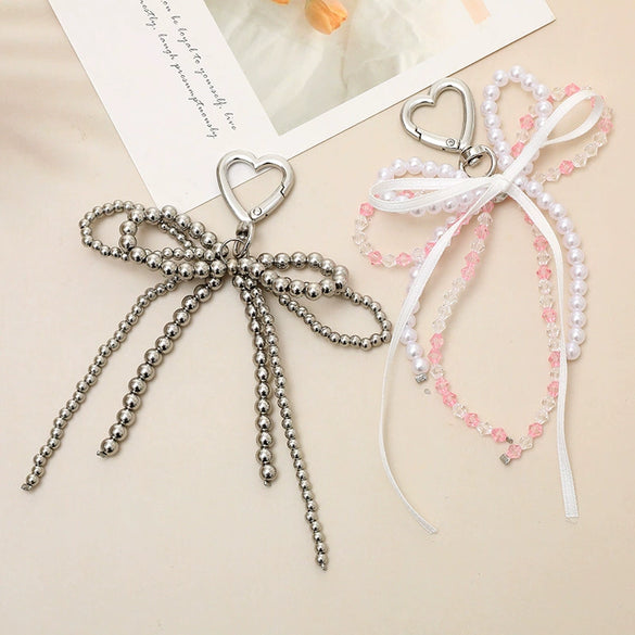 Pearl Bow Beads Handmade Pendant Luggage Keychain Jewelry Accessories