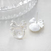 Pearl Bow Earrings S925 Silver Pin Empty Holder Copper With Line Pattern Gold Plated