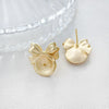 Pearl Bow Earrings S925 Silver Pin Empty Holder Copper With Line Pattern Gold Plated