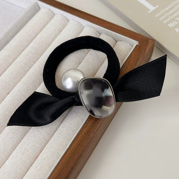 Pearl Bow Hair Tie Fabric Handmade