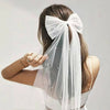 Pearl Bow Polyester Mesh Ribbon Women's Hair Accessories And Bridal Wedding Veil Headwear With Pure Nature Pattern