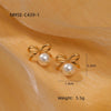 Pearl Bow Titanium Steel Earrings Electroplated Light Luxury Style For Women