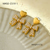 Pearl Bow Titanium Steel Earrings Electroplated Light Luxury Style For Women