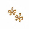 Pearl Bow Titanium Steel Earrings Electroplated Light Luxury Style For Women